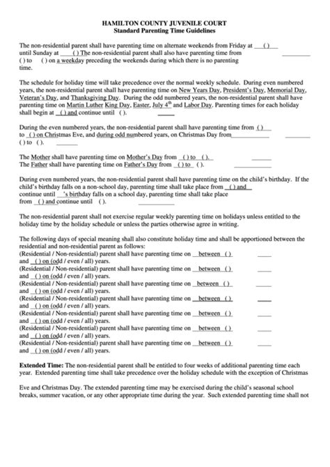 Form 713 - Standard Parenting Time Guidelines - Hamilton County Juvenile Court printable pdf ...