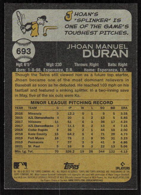 Topps Heritage Jhoan Duran Rc Free Shipping Ebay