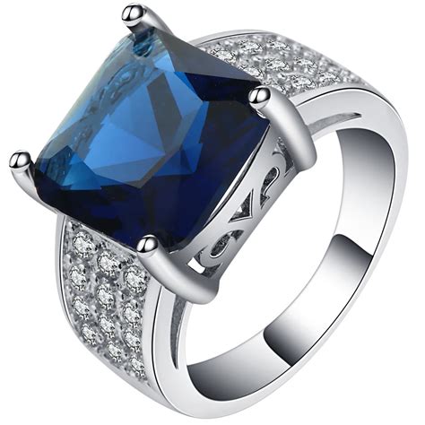 Ufooro Newest Royal Blue Zircon Simple Engagement Rings Silver Color