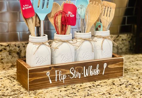 Flip Stir Whisk Utensil Holder Mason Jar Utensil Holder Etsy