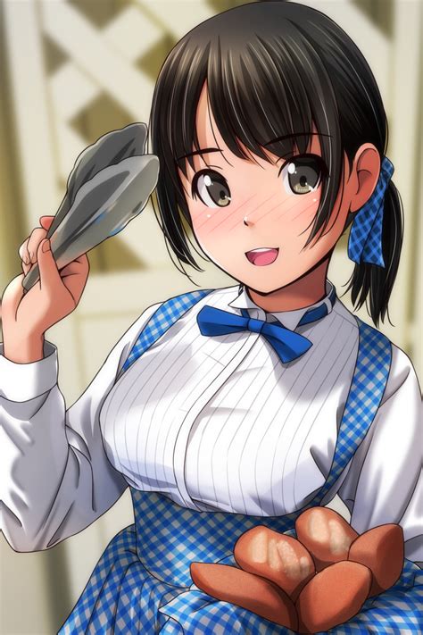 Safebooru 1girl Absurdres Apron Bangs Black Hair Blue Bow Blue Bowtie Blurry Blurry Background