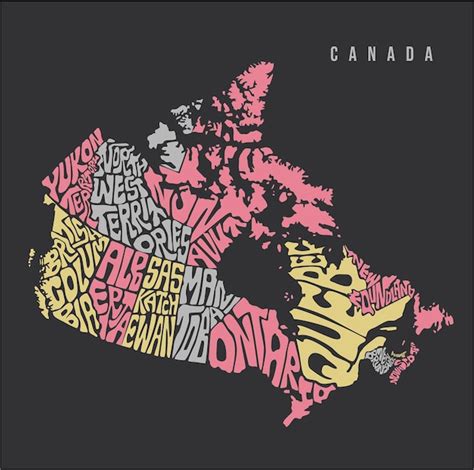 Art De La Typographie De La Carte Du Canada Lettrage De La Carte Du