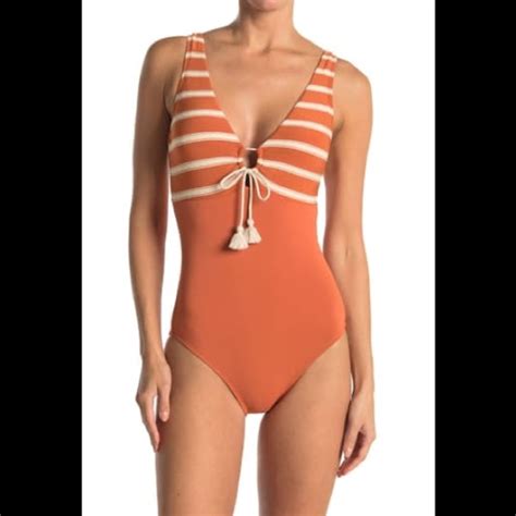 Robin Piccone Abi Plunge Neck One Piece Swimsuit Gem