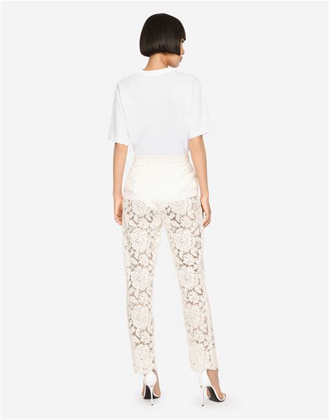 Branded Stretch Lace Pants In White For Women Dolceandgabbana® Us