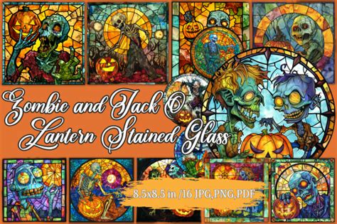 Zombie And Jack O Lantern Stained Glass Graphic By Tshirtado Creative