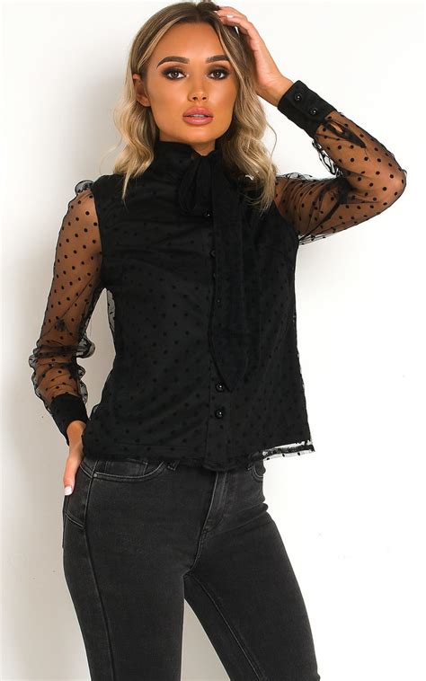 Dorothy Polka Dot Sheer Sleeve Blouse In Black Ikrush