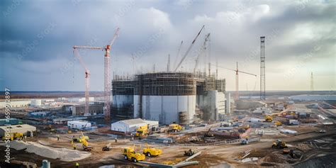 Construction Site With Cranes Construction Site Of New Modern Nuclear Power Plant Stock