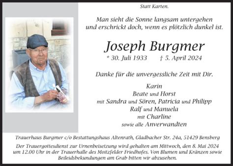 Traueranzeigen Von Joseph Burgmer Wirtrauern