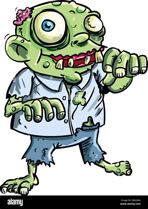 Cute Green Cartoon Zombie Isolated On White Stock Vector Image Art