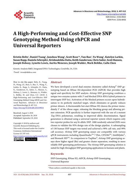 Pdf A High Performing And Cost Effective Snp Genotyping Snp