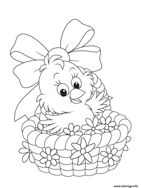 Coloriage Panier Oeufs De Paques Poussin JeColorie