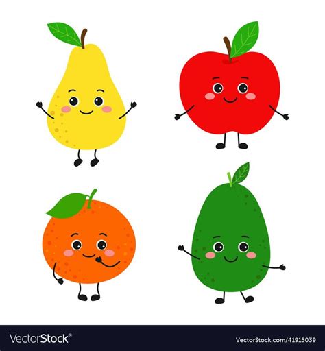 Set With Cute Cartoon Fruit Characters Isolated Vector Image On