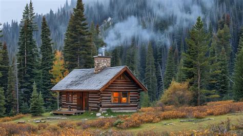 Premium Photo A Cozy Wooden Cabin Nestled Among Towering Pine Trees