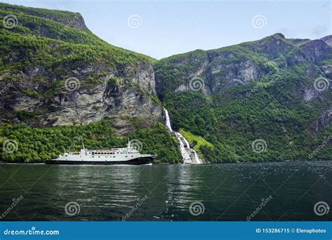 Ferry Cruise at Geirangerfjord Stock Image - Image of boat, holiday ...