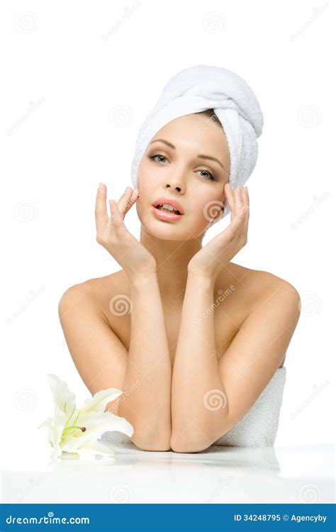 Naked Female With Towel On Head Touches Face Stock Image Image Of Fresh Lifestyle