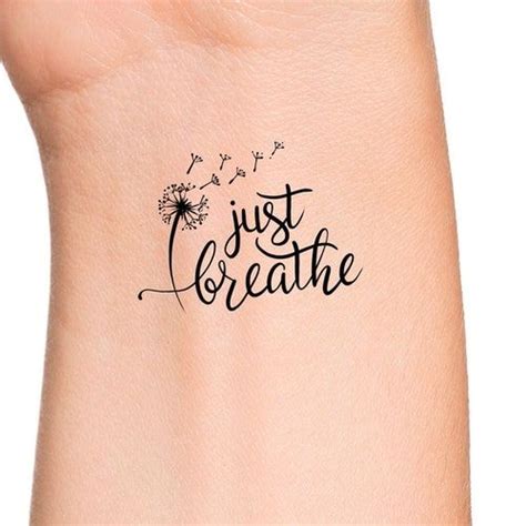 Dandelion Just Breathe Temporary Tattoo Etsy Tasteful Tattoos Tiny