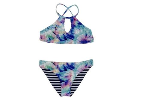 Splendid Girls Brighter Tie Dye Hi Neck Bikini Two Piece Swim Set