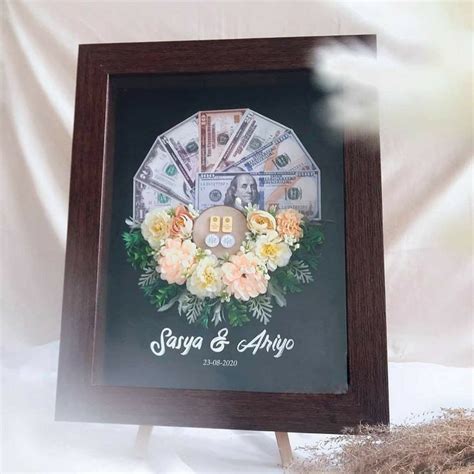 Frame Mahar Pernikahan Uang Dan Logam Mulia Rustic Hadiah Pernikahan