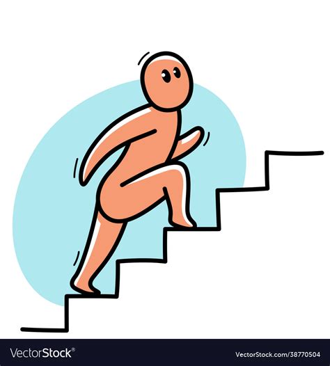 Funny Cartoon Man Climbing Up Stairs Flat Style Vector Image