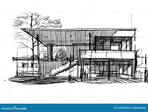 Architettura Di Sketch Disegno Design House Edificio Illustrazione Di