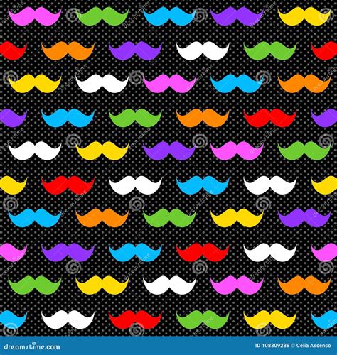 Rainbow Moustaches On Black Seamless Background Stock Illustration