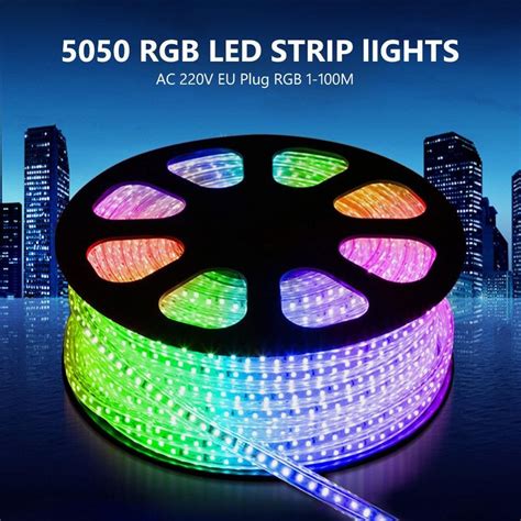 STRISCIA STRIP LED BOBINA SMD 5050 RGB CON SPINA 220V TUBO PER ESTERNO