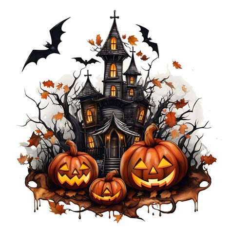 Watercolor Spooky Halloween Haunted House Illustration template AI ...