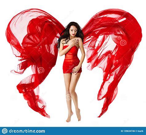 Angel Red Wings Woman With Fabric Wing And Broken Heart Fashion Model