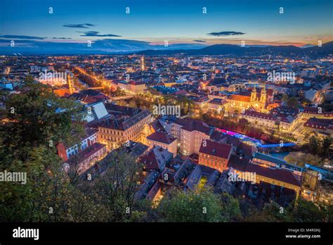 Panoramic Aerial View Of The Old Town Of Graz From Grazer Schlossberg