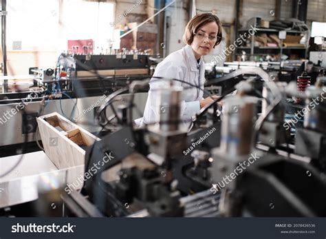 Portrait Female Factory Worker Wearing Glasses Stock Photo 2078426536