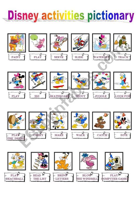 DISNEY ACTIVITIES PICTIONARY ESL Worksheet By Kasiabasia