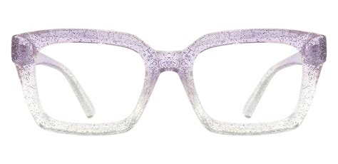 Lora Rectangle Blue Light Blocking Glasses Glittery Gradient Lilac Womens Eyeglasses