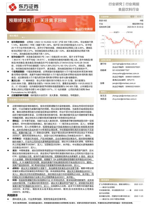 食品行业周报：预期修复先行，关注需求回暖