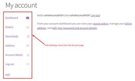 How To Remove The Bookings Menu From The My Account Page When Using
