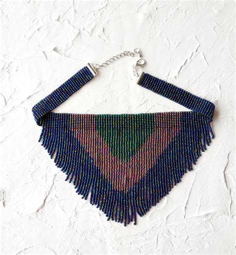 Seed Bead Fringe Choker Seed Bead Fringe Necklace Boho Etsy