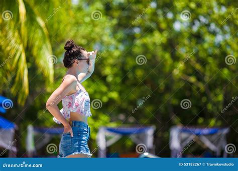 Beautiful Young Girl Relaxing Near The Swimming Stock Image Image Of