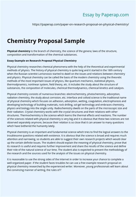 Chemistry Proposal Sample Free Essay Example