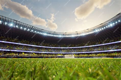 Premium Photo Soccer Stadium Defocus Background Evening Arena With