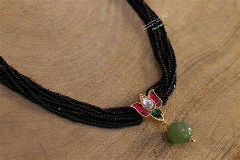 Black Beads Choker With Lotus Pendant Moksha Accessories