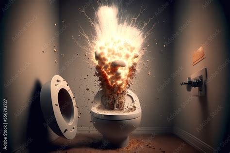 Exploding toilet bowl in bahroom, created with Generative AI technology Stock Illustration ...