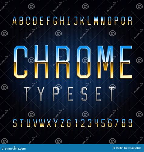 Fuente Del Alfabeto De Chrome Letras Y Números Finos Del Efecto De