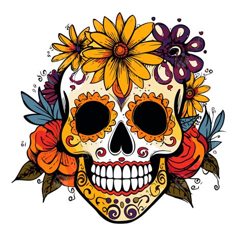 Day Of The Dead Flowers Clipart Sugar Skull With Flowers And Leaves