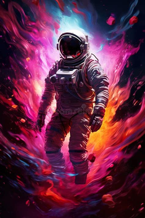 Abstract Illustration Of Astronaut Floating In Outer Space Dreamlike