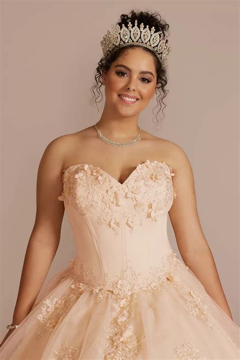 3 Piece Floral Glitter Corset Quince Ball Gown Davids Bridal