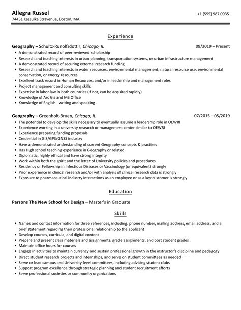 Geography Resume Samples Velvet Jobs