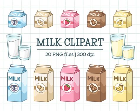 Cute Milk Clip Art, Glass of Milk Dairy, Milk Carton Clipart, Strawberry Milk Packaging. for ...