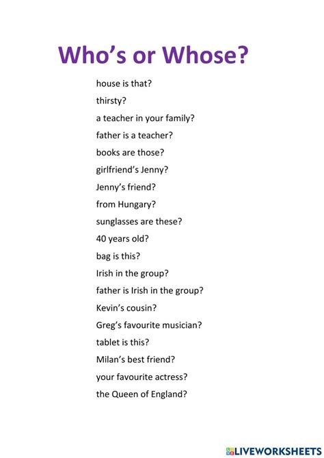 Whos Or Whose Worksheet Live Worksheets Worksheets Library