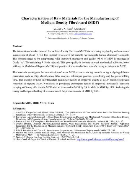 (PDF) Characterization of Raw Materials for the Manufacturing of Medium Density Fibreboard (MDF)