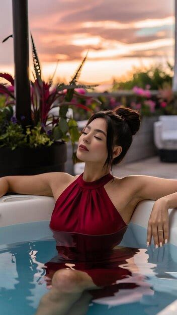 Rear View Of Woman In The Hot Tub Premium AI Generated Image