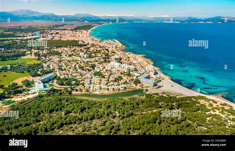 Aerial View Beach Of Can Picafort Torent De Son Baulo Mallorca Balearic